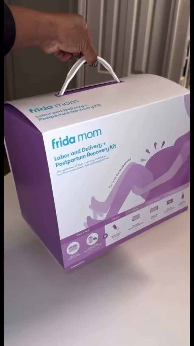Frida Mom Labor and Delivery and Postpartum Recovery Kit in a purple box.