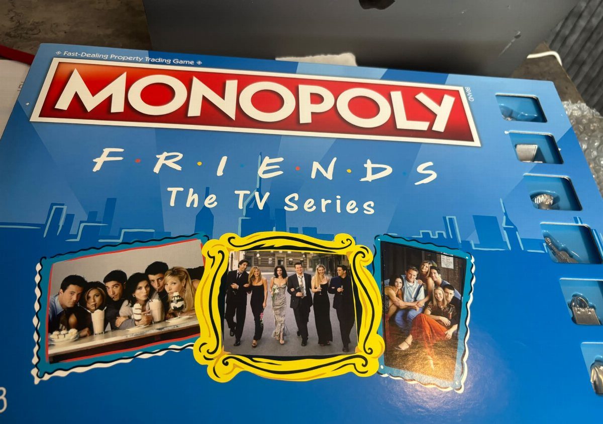 Monopoly board game box themed after the TV series Friends with cast photos.